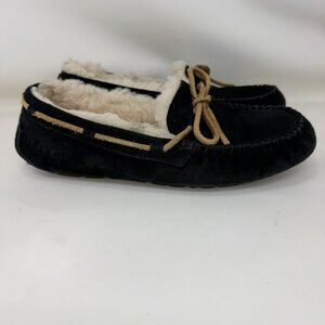 Ugg Dakota Shearling Lined Suede Slippers Moccasins Black Women’s Size 6